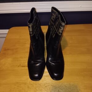 Fendi FF Zucca Print Leather Heeled Boots Size 35 1/2